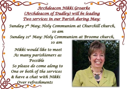 Archdeacon Nikki Groarke's visit to Churchill & Broome churches during May 2017 advert